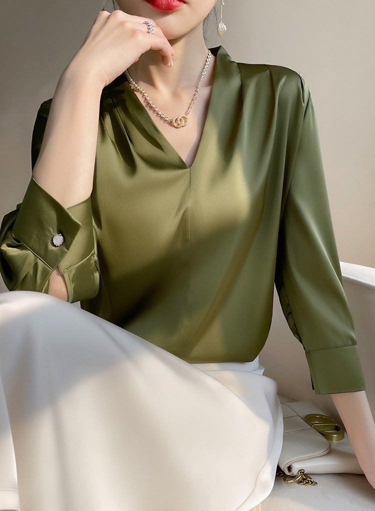 Shougu New Temperament Solid Color Shirt Women's Long Sleeved Shirt  - Image 2