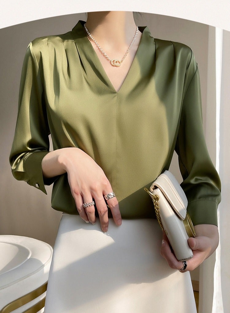 Shougu New Temperament Solid Color Shirt Women's Long Sleeved Shirt  - Image 4