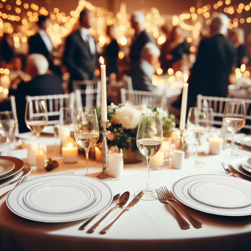 Party Essentials Divine Plastic Dinnerware Disposable Plates for Party Real China Look White Silver Rim 10 12Count - Image 5