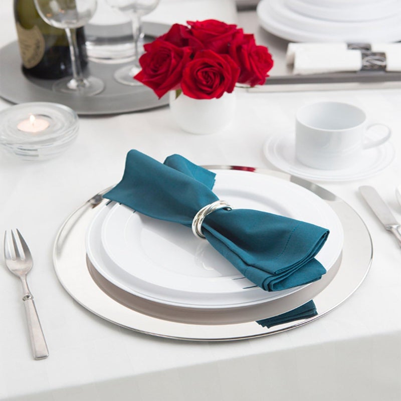 Party Essentials Divine Plastic Dinnerware Disposable Plates for Party Real China Look White Silver Rim 10 12Count - Image 3