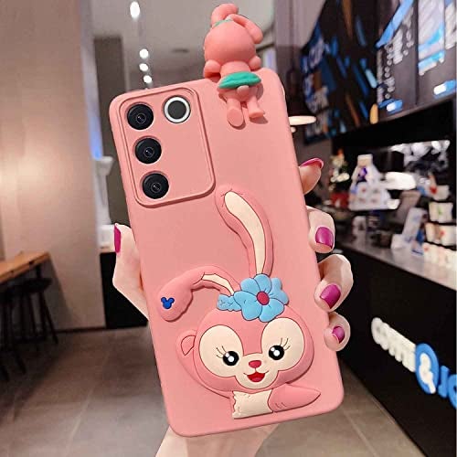 KC Back Cover for Vivo V27 5G & Vivo V27 Pro 5G, Cute Greeting Rabbit Peeking Cartoon Soft Silicon Soft Silicone Case (Pink) - Image 3