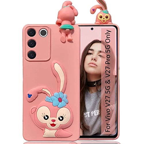 KC Back Cover for Vivo V27 5G & Vivo V27 Pro 5G, Cute Greeting Rabbit Peeking Cartoon Soft Silicon Soft Silicone Case (Pink) - Image 1