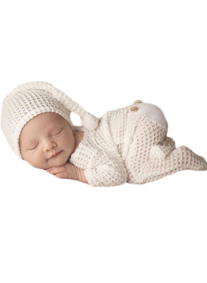 Vedory Fashion Luxury Newborn Boy Girl Baby Photo Shoot Props Outfits Crochet Clothes Long Tail Hat Pants Photography Shoot Props (White) - Image 1
