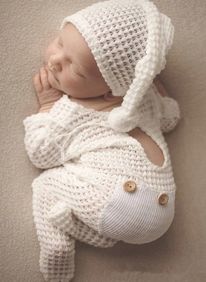Vedory Fashion Luxury Newborn Boy Girl Baby Photo Shoot Props Outfits Crochet Clothes Long Tail Hat Pants Photography Shoot Props (White) - Image 3