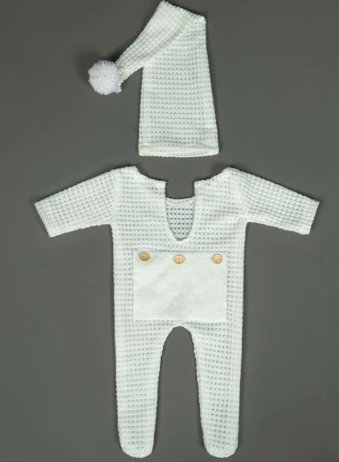 Vedory Fashion Luxury Newborn Boy Girl Baby Photo Shoot Props Outfits Crochet Clothes Long Tail Hat Pants Photography Shoot Props (White) - Image 4