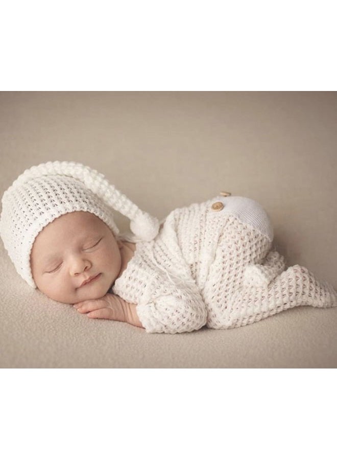 Vedory Fashion Luxury Newborn Boy Girl Baby Photo Shoot Props Outfits Crochet Clothes Long Tail Hat Pants Photography Shoot Props (White) - Image 2