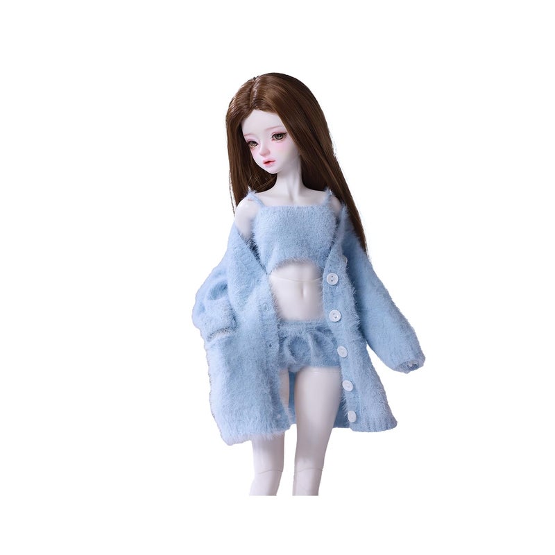 Oueneifs Doll Clothes Set for BJD Resin Toy Accessories Cardigan Vest Pants Blue for 14 BJD - Image 2