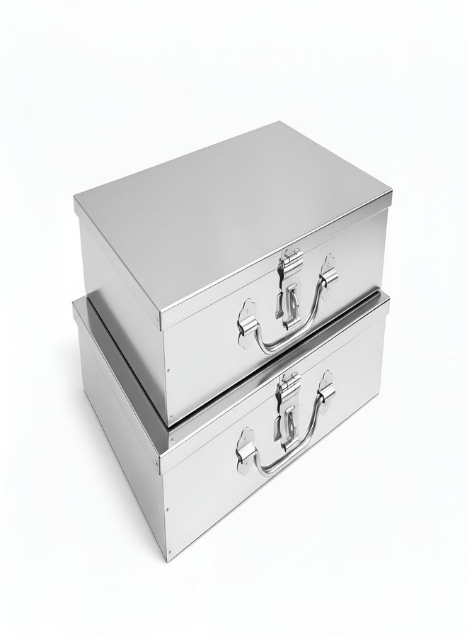 GinoSet® Steel Storage Boxes,Cash Box, Pooja Peti,Document Organizer,Safe Locker Box perfect-gift for storage Set of 2 pieces- (11" &12") For Home Office Hotel Bank ext. - Image 1