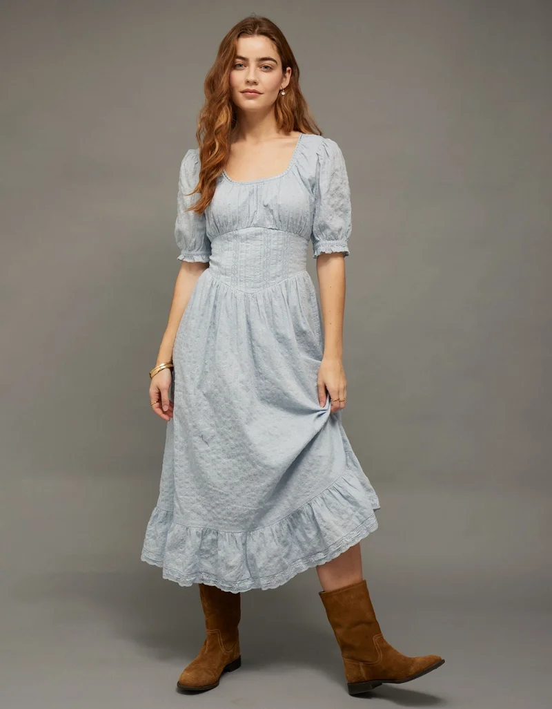 AE Tie-Front Lace Midi Dress