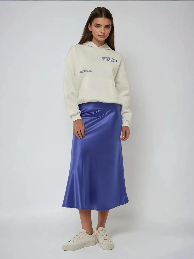 هيكاب High-Waist Satin Midi Skirt