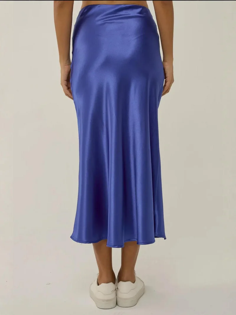 Hiccup Midnight Blue High-Waist Satin Midi Skirt for Women | Best Price UAE