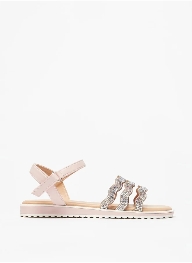 سيليست Girls' Embellished Sandals With Hook And Loop Closure