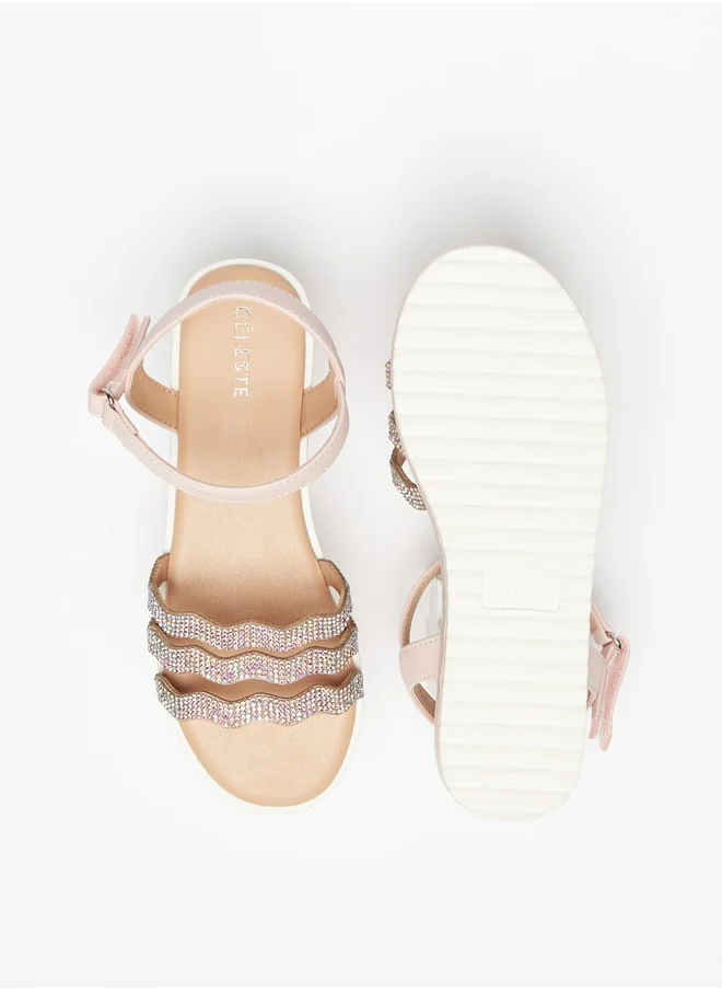 سيليست Girls' Embellished Sandals With Hook And Loop Closure
