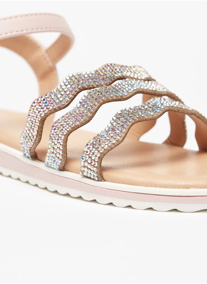 سيليست Girls' Embellished Sandals With Hook And Loop Closure