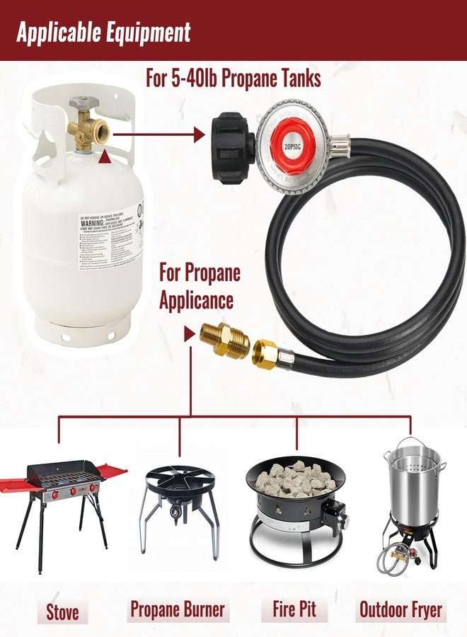 CALPOSE 5FT High Pressure Propane Regulator Hose, 0~20PSI Adjustable Propane Tank Regulator, QCC1 & 3/8” Female, Fit for Turkey Fryer，Fish Fryer，Propane Burner，Fire Pit, Forge, and More - Image 5