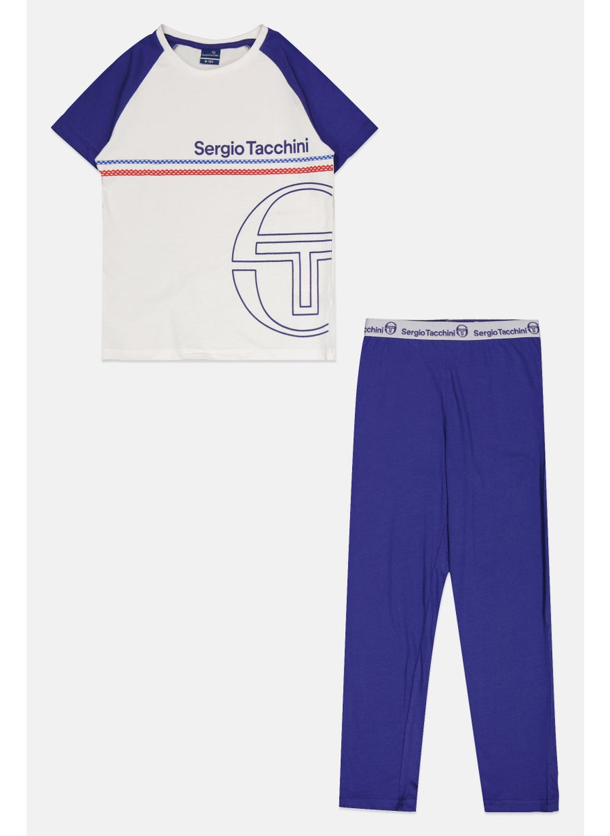 Sergio Tacchini Kids Boy 2 Piece Graphic Printed Pajama Set, White  - Image 1