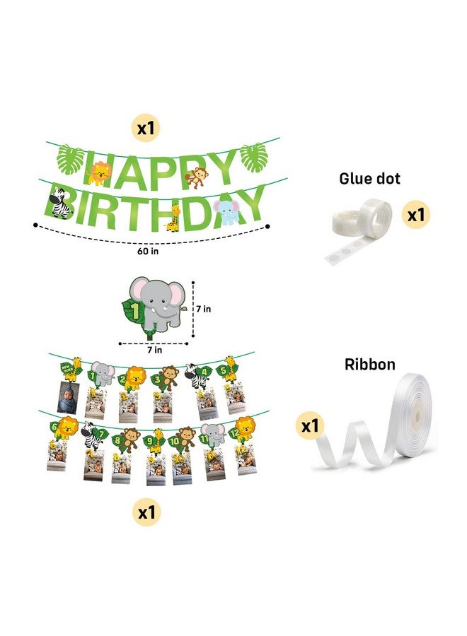 Party Propz Party Propz Jungle Theme Birthday Decoration Kit - 4pcs Jungle Theme Birthday Decoration Items for Boy and Girl,12 Month Photo Banner, Happy Birthday Banner (Cardstock) - Image 2