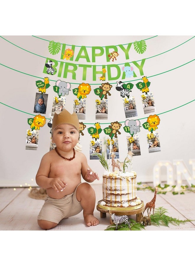 Party Propz Party Propz Jungle Theme Birthday Decoration Kit - 4pcs Jungle Theme Birthday Decoration Items for Boy and Girl,12 Month Photo Banner, Happy Birthday Banner (Cardstock) - Image 5