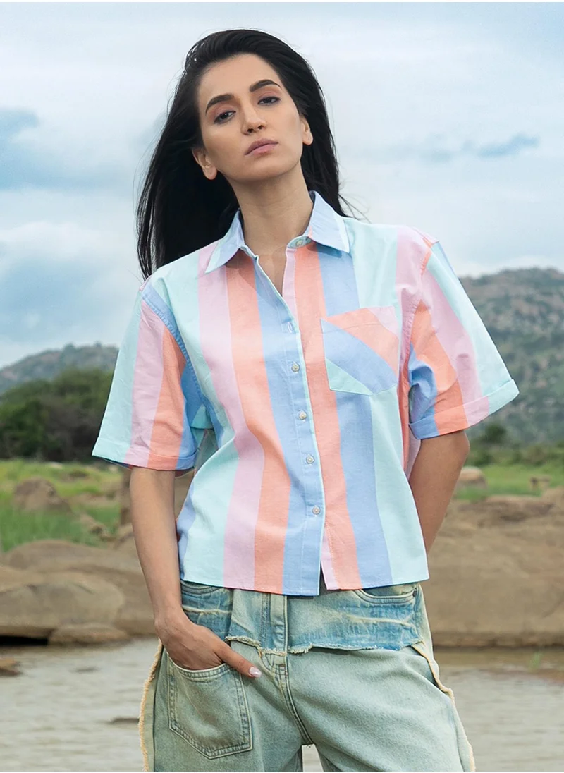 PINACOLADA Women's Multicolour Striped Boxy Shirt