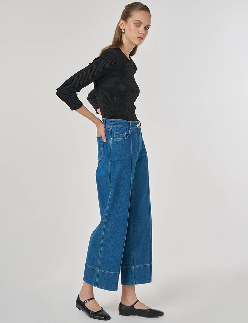 Kayra Denim Trousers with Grass Stitching in Indigo