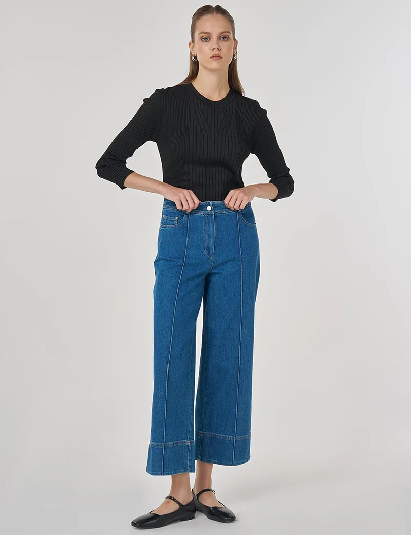 Kayra Denim Trousers with Grass Stitching in Indigo