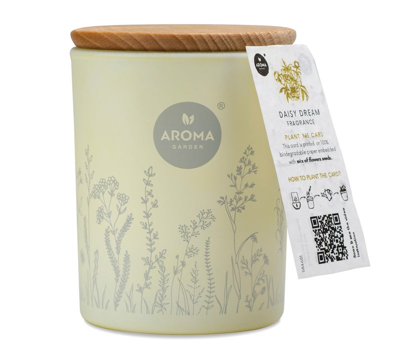 Aroma Home Fresh Garden Natural Wax Scented Candle with Plantable Seed Paper Hanger, Mixed Flower Seeds, Made In Poland (Daisy Dream)