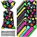 Epakh 100 Pack Neon Candy Bags Goodie Plastic Colorful Treat Glow in The Dark Party Supplies Favor Bags Neon Gift Wrap with Silver Twist Ties for Glow Birthday Party Decor - Image 1