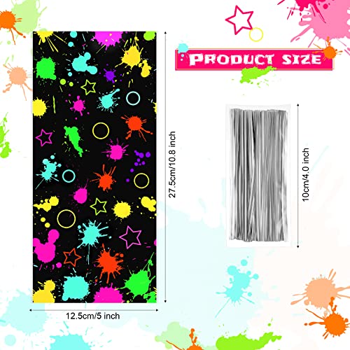 Epakh 100 Pack Neon Candy Bags Goodie Plastic Colorful Treat Glow in The Dark Party Supplies Favor Bags Neon Gift Wrap with Silver Twist Ties for Glow Birthday Party Decor - Image 5