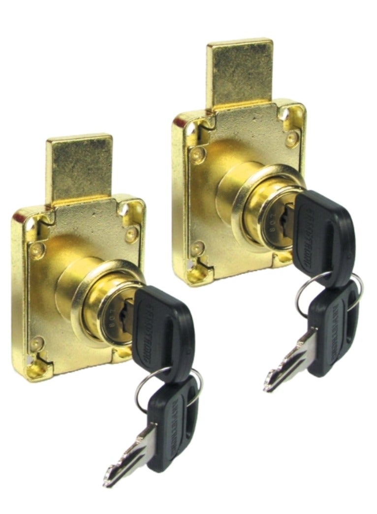 ROBUSTLINE Armstrong lock for Drawer/Cabinet/Cupboard - Two/Double Turn - 508 (26mm, Pack of 2, Brass Plated) 