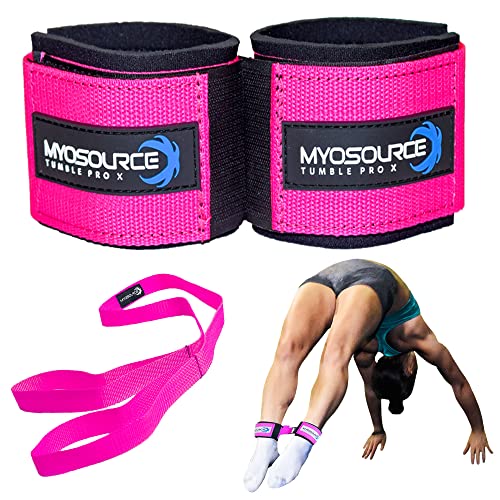 Myosource Kinetic Bands Tumble Pro X Ankle Straps Kit – Cheerleading Standing Tumbling Equipment, Gymnastics Backhandspring Trainer – Includes Flexibility Stunt Stretch Strap – Pink - Image 1