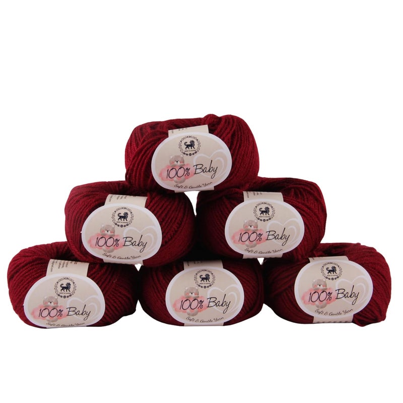 NESTNHAVEN NESTNHAVEN Baby 100 Acrylic Wool Hand Knitting and Crochet Yarn 6 Balls 1 Ball 25 Grams150Grams Extra Soft for Kids Baby Sweater Blanket Caps Toys Art Caft Shade no 14 Wine