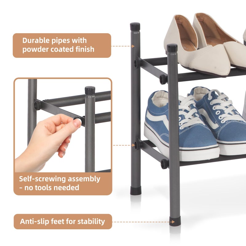 STORAGE MANIAC Expandable Shoe Rack, 8 Pairs Stackable Small Shoe Rack, Metal Adjustable Shoes Organizer for Closet, Entryway, Hallway, Garage, Front Door, Shoes Shelves, Black 2 Tier - Image 5