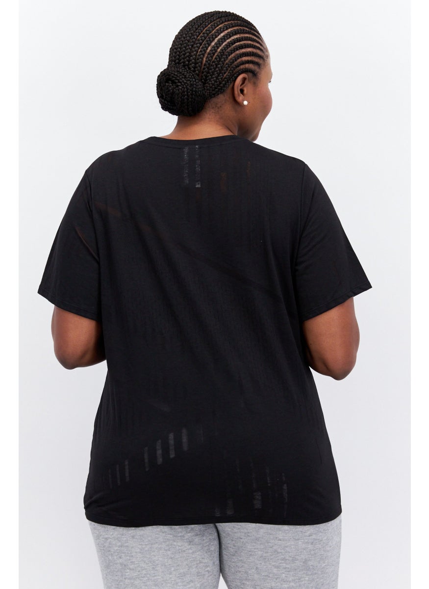 Reebok Women Plus Size Short Sleeve Outdoor T Shirt, Black  - Image 2
