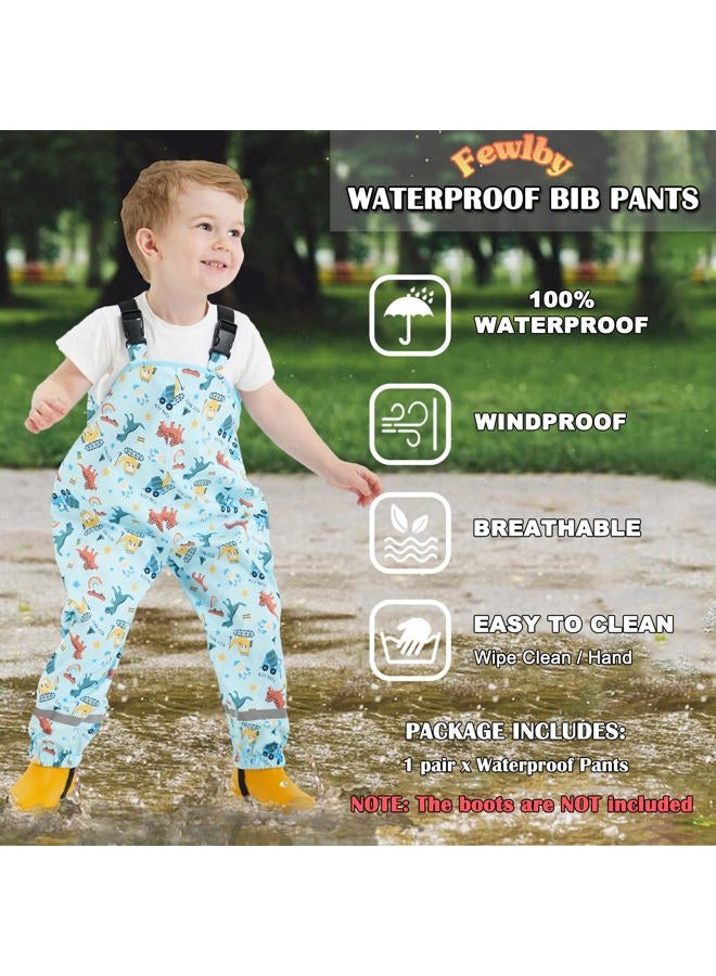Fewlby Mud Trousers Children's Rain Trousers Rain Dungarees Girls Waterproof Trousers Boys Wind and Waterproof Rain Overall with Foot Straps Reusable Outdoor Rainwear, blue, 2-3 Years - Image 2