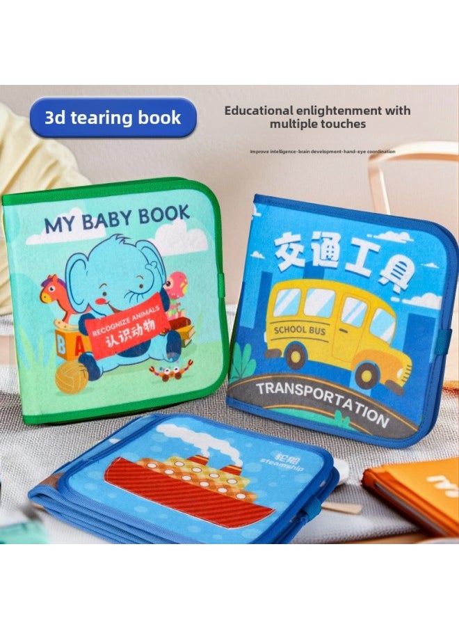Baby's Quiet Cloth Book Montessori Early Education Infants Can Bite Tear Tear Book Velcro Felt Cloth Toy-Color:Understanding Animals  - Image 2