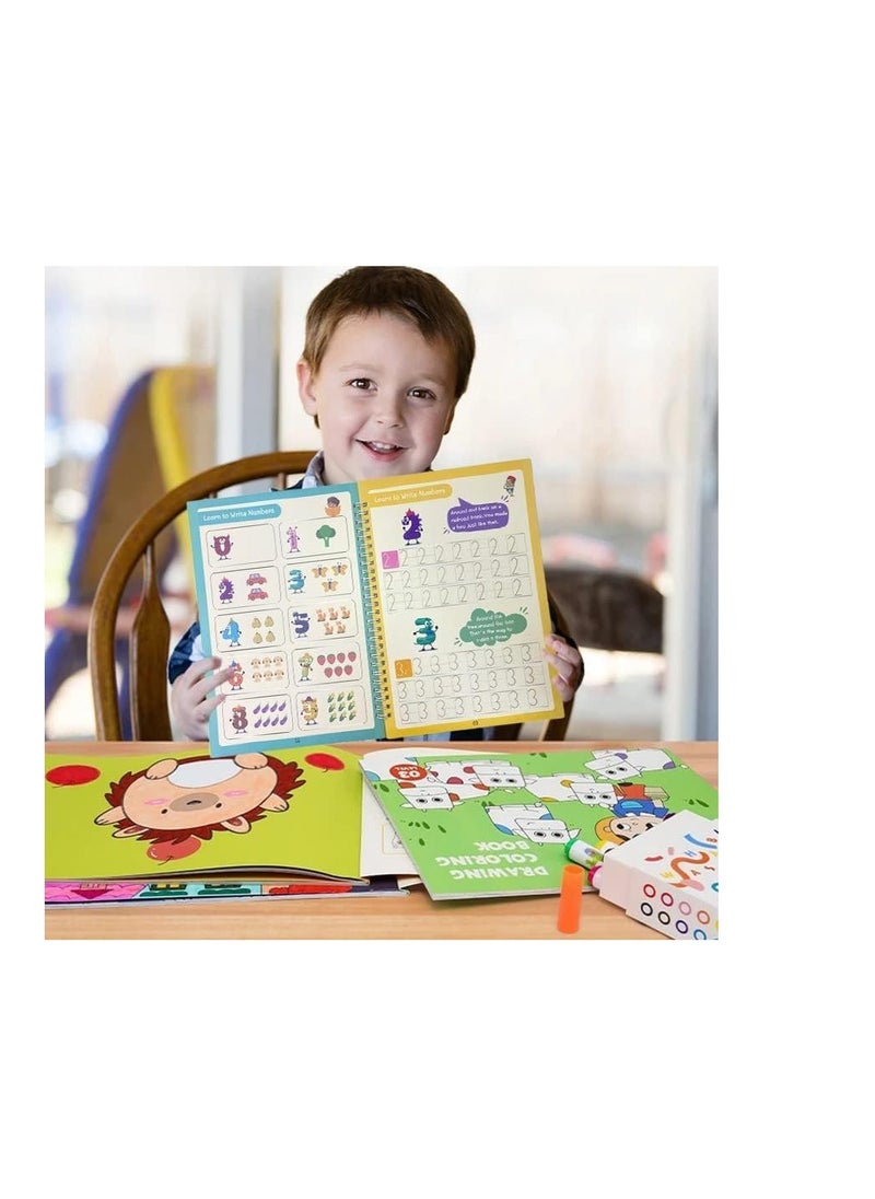 KASTWAVE Magic Practice Copybooks for Kids Reusable Handwriting Workbooks for Preschools Grooves Template Design and Handwriting Aid Practice for Kids Age 3-8 (4 Books with Pens)  - Image 3