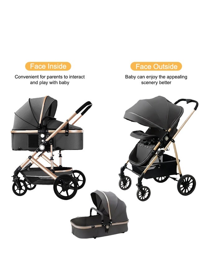 Jourvent Reversible High Landscape Lightweight Baby Stroller with Free Meal Tray and Cup Holder, Quick Folding, Suitable for 0–6 Years, Anti-Slip & Puncture-Proof EVA Tires, 60kg Load Capacity, Grey Travel Stroller - Image 5