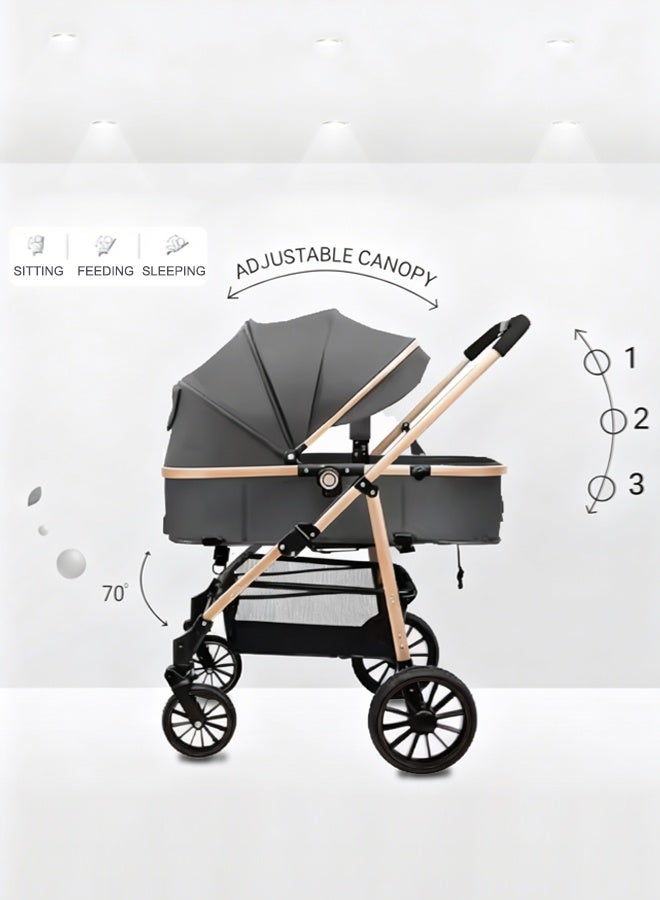 Jourvent Reversible High Landscape Lightweight Baby Stroller with Free Meal Tray and Cup Holder, Quick Folding, Suitable for 0–6 Years, Anti-Slip & Puncture-Proof EVA Tires, 60kg Load Capacity, Grey Travel Stroller - Image 4