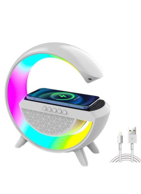 RGB Atmosphere Lamp,Color Changing Mood Light with Wireless Charger, 3 In 1 Dimmable Night Light with with Alarm Clock, Bluetooth Speaker,15w Fast Charger and APP Control for Bedroom, Party