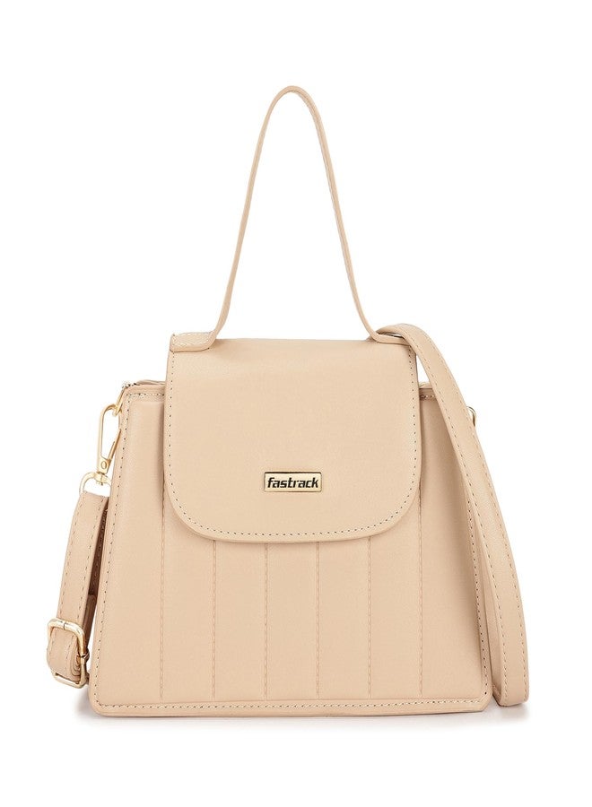 Fastrack PU Quilted Structured Sling Bag with Golden Chain Accent for Women, Girls and Ladies | Comes with a Detachable Sling Strap - Image 1