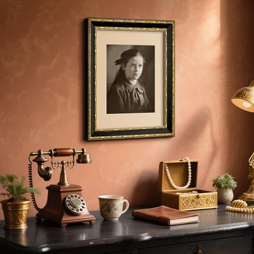 Yaetm 11x14 Vintage Picture Frame, Ornate Antique Gold 11x14 Frame with Real Glass, 1.4-inch Wide Molding, White Mat for 8x10 Photo - Portrait/Landscape, Wall Mount (Black/Gold, Single) - Image 5