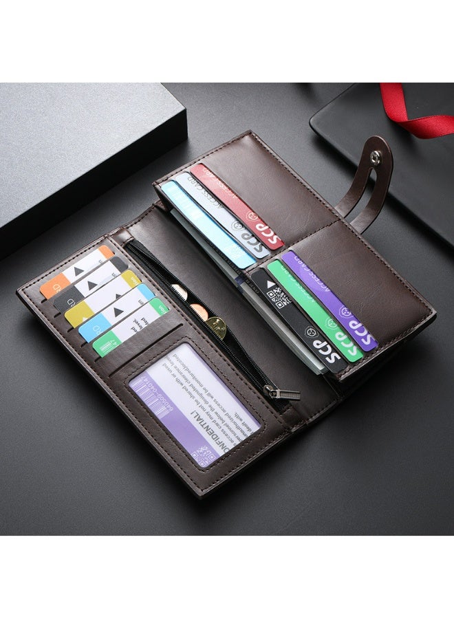 Men's Long Wallet - Fashionable and Minimalist Design with Multiple Card Compartments - Business Suit Bag - Long Business Leather Wallet - Large Capacity Design - Large Capacity Multi-Functional Card Holder and Wallet in One - Men's Leather Wallet - Coffee Brown  - Image 2