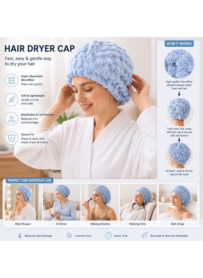 LoomNLayer LoomsNLayer Shangmu Microfiber Hair Drying Turban Cap – Ultra Absorbent Plush Hair Towel Wrap for Women, Quick-Dry Bathroom Cap with Button Closure, Light Blue - Image 3