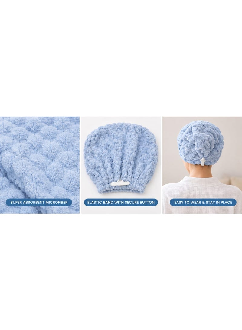 LoomNLayer LoomsNLayer Shangmu Microfiber Hair Drying Turban Cap – Ultra Absorbent Plush Hair Towel Wrap for Women, Quick-Dry Bathroom Cap with Button Closure, Light Blue - Image 4