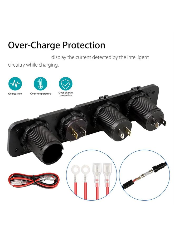 4 in 1 Marine Switch Panel, 12V 4.2A Dual USB Charger Socket Power Outlet  LED Voltmeter  Cigarette Lighter Socket  LED Lighted ON Off Rocker Toggle Switch for Truck Car Marine Boat - Image 2