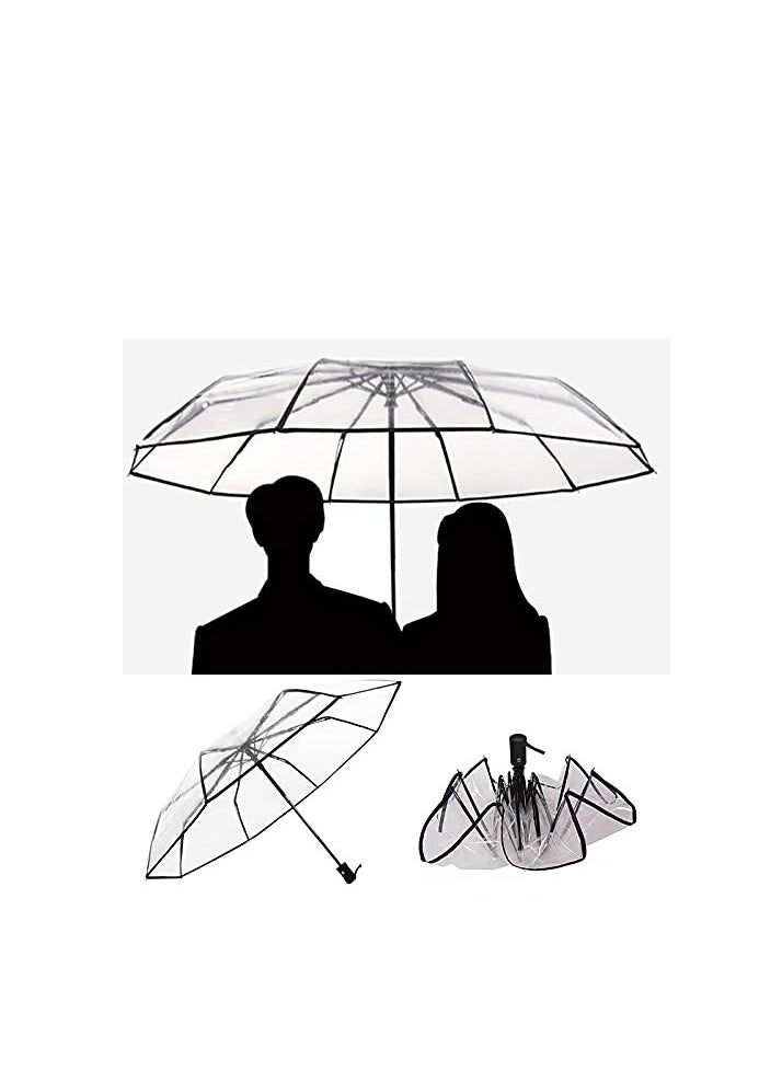 KASTWAVE - Folding Umbrellas Travel Umbrella, Transparent Umbrella Pocket Umbrella, Portable Compact Protection, Small Light Weight Waterproof, Rain and Sun Umbrella Elegant Umbrella In Transparent - Image 1