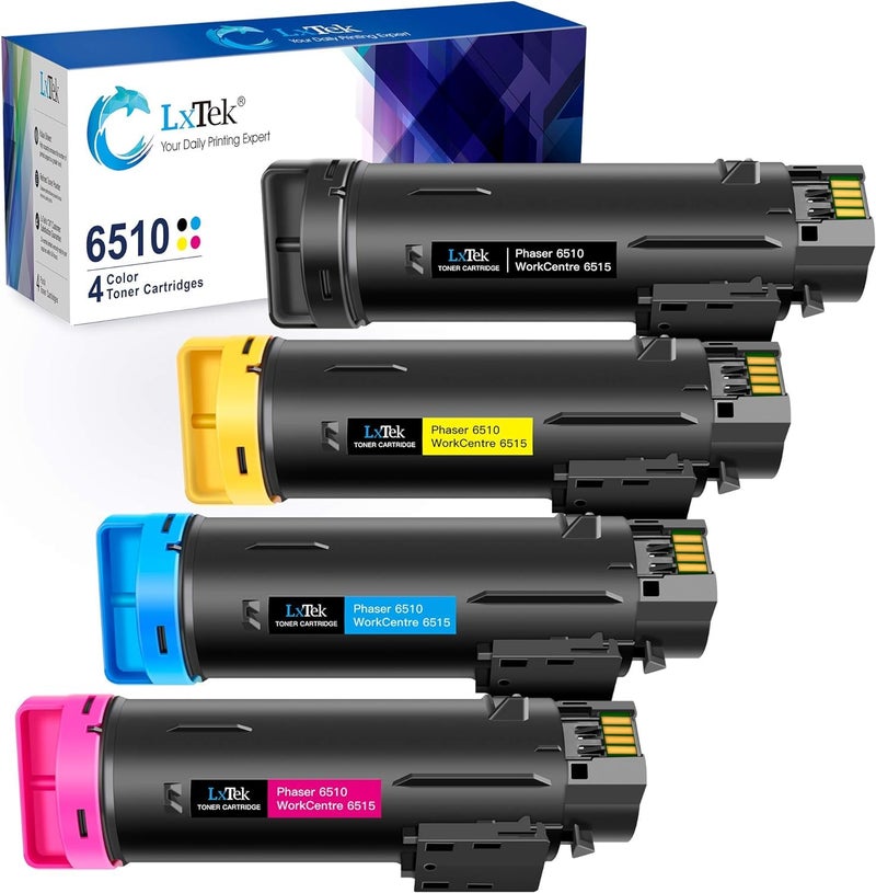 LxTek Compatible Toner Cartridge 6510 6515 106R03480 106R03477 106R03478 106R03479 Replacement for Xerox Phaser 6510, WorkCentre 6515 High Yield (1 Black, 1 Cyan, 1 Magenta, 1 Yellow, 4-Pack) - Image 1