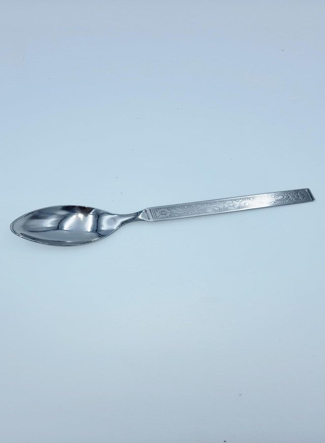SHLINCO SHLINCO Cutlery Stainless Steel Dessert Spoon Set for Home/Kitchen/Dining, Combo of 6 Pieces, Silver (Round Edge), Embroidered Design Handel Steel Table Spoon Set (Pack of 6) - Image 4