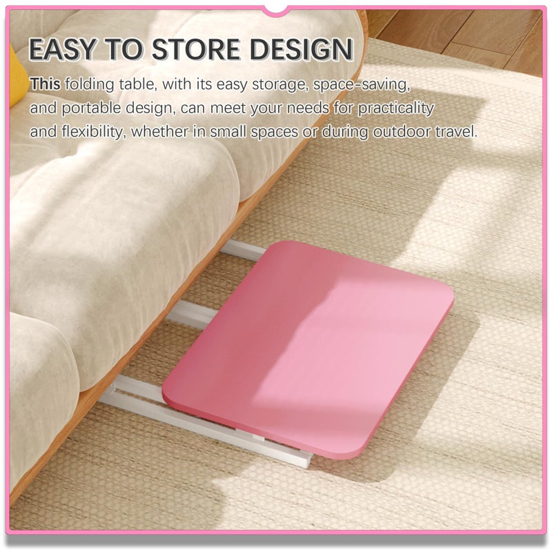 4NM 23.6" Mobile Small Rolling Computer Desk, Folding Laptop Cart Table with Wheels, Portable Office Desk for Small Space Couch Bed - Pink and White - Image 4