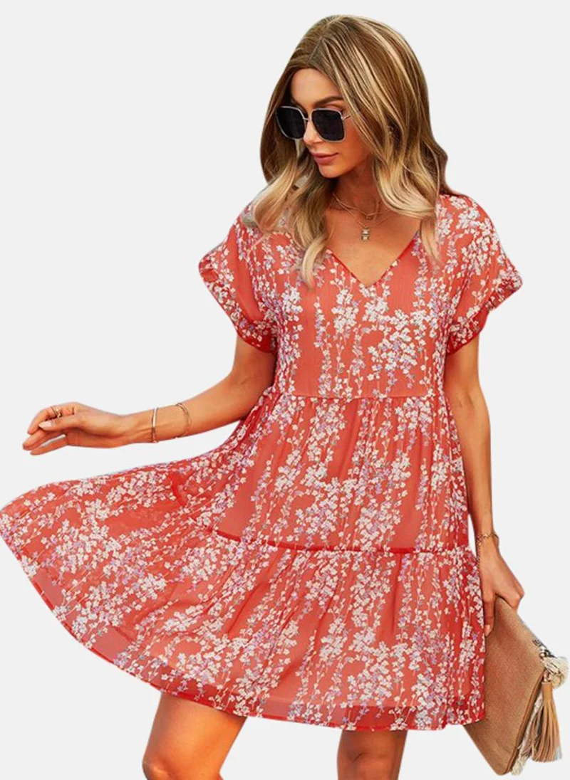 يونيكي Brown Printed Fit and Flare Above Knee Dress